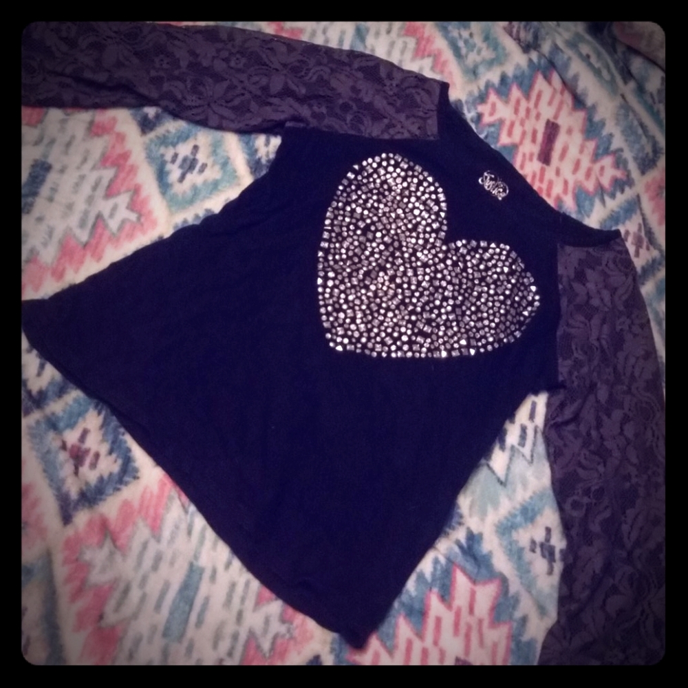 Girls' Black Justice Heart Long Sleeve